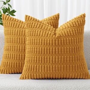 MIULEE Pack Of 2 Corduroy Decorative Throw Pillow Covers 16x16 Inch Boho